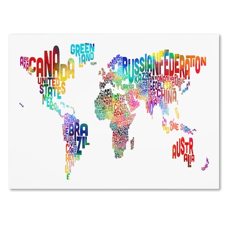 Trademark Fine Art Michael Tompsett 'World Text Map' Canvas Art, 16x24 MT0211-C1624GG